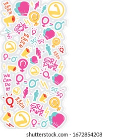 Vector pattern femenism illustration. Background image. banner, sticker. wallpaper. girl power. women; hi for she, we can do it; 