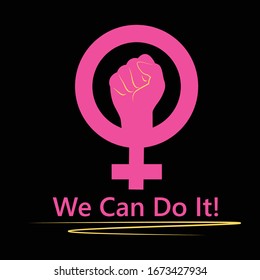 Vector pattern femenism illustration. Background image. banner, sticker. wallpaper. girl power. women; hi for she, we can do it; 