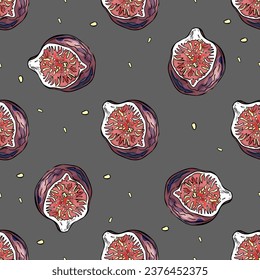 Vector pattern fig. Fruits, purple figs. Logo, icon, print, logo, blank for designers