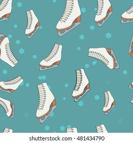 Vector pattern with figure skates. Winter sport decorative illustration in doodle style