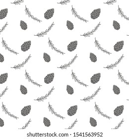 Vector pattern with fir cones fir branches. Simple minimalistic ornament