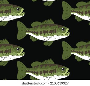 Vector pattern with fish, black background, seamless abstraction