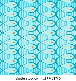 vector pattern of a fish-like field formed from curved lines with a combination of blue and orange dots as eyes, easy editing to change color