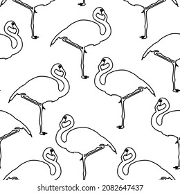 Patrón vectorial de flamingo. Arte de línea. Patrón tropical. Diseño bonito. Coloración de elementos.