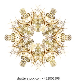 Vector pattern with floral elements. Abstract golden ornament