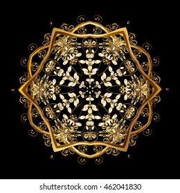 Vector pattern with floral elements. Abstract golden ornament