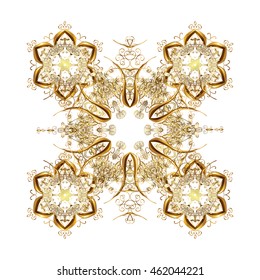 Vector pattern with floral elements. Abstract golden ornament