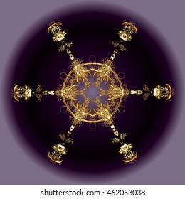 Vector pattern with floral elements. Abstract golden ornament