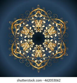 Vector pattern with floral elements. Abstract golden ornament