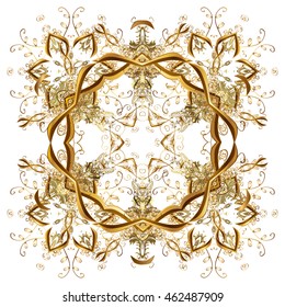 Vector pattern with floral elements. Abstract golden ornament