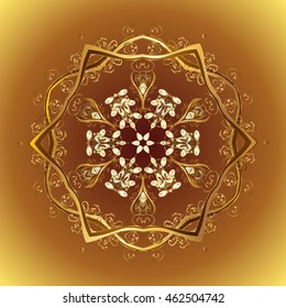 Vector pattern with floral elements. Abstract golden ornament
