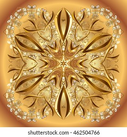 Vector pattern with floral elements. Abstract golden ornament