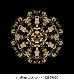 Vector pattern with floral elements. Abstract golden ornament