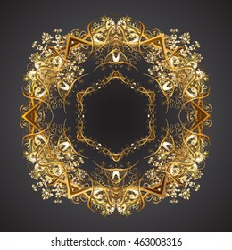 Vector pattern with floral elements. Abstract golden ornament