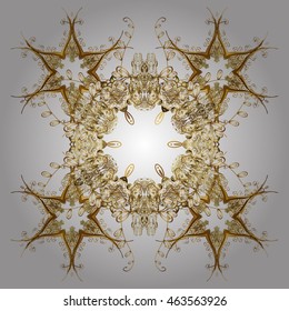 Vector pattern with floral elements. Abstract golden ornament