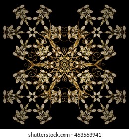 Vector pattern with floral elements. Abstract golden ornament