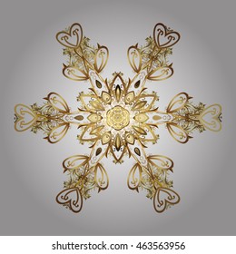 Vector pattern with floral elements. Abstract golden ornament