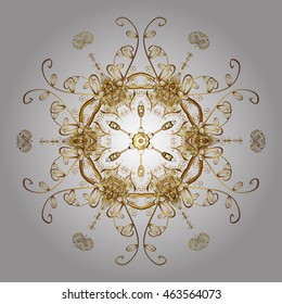 Vector pattern with floral elements. Abstract golden ornament