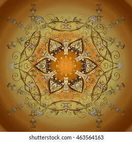 Vector pattern with floral elements. Abstract golden ornament