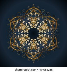 Vector pattern with floral elements. Abstract golden ornament