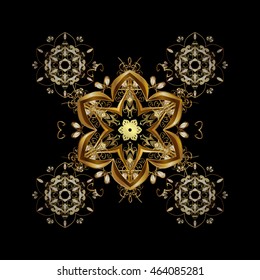 Vector pattern with floral elements. Abstract golden ornament