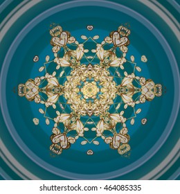 Vector pattern with floral elements. Abstract golden ornament