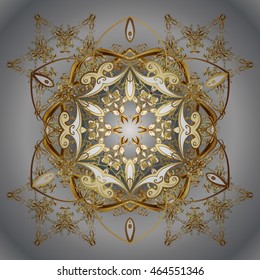 Vector pattern with floral elements. Abstract golden ornament
