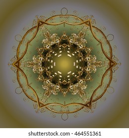 Vector pattern with floral elements. Abstract golden ornament