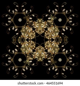 Vector pattern with floral elements. Abstract golden ornament