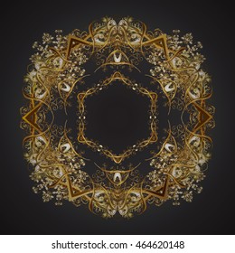 Vector pattern with floral elements. Abstract golden ornament