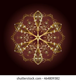 Vector pattern with floral elements. Abstract golden ornament