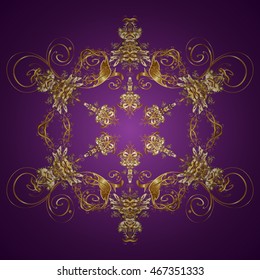 Vector pattern with floral elements. Abstract golden ornament