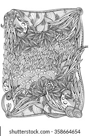 Vector pattern floral elements. Coloring book page for adult. A4 format