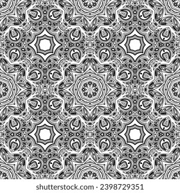 vector pattern with floral elements. Geometric ornament for wallpapers and backgrounds. Black and white pattern