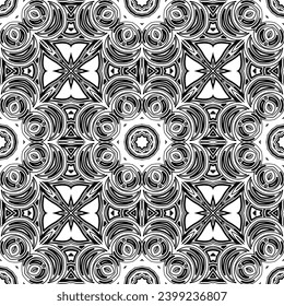 vector pattern with floral elements. Geometric ornament for wallpapers and backgrounds. Black and white pattern