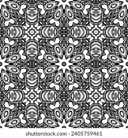 vector pattern with floral elements. Geometric ornament for wallpapers and backgrounds. Black and white pattern
