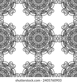 vector pattern with floral elements. Geometric ornament for wallpapers and backgrounds. Black and white pattern