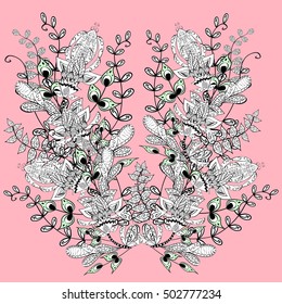 vector pattern with floral elements on pink background.