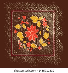 Vector pattern. Floral, flowers, texture, frottage, old, grungy. Graphic backdrop. Brown, orange, yellow. Texture, pencil lines, floral, distressed.