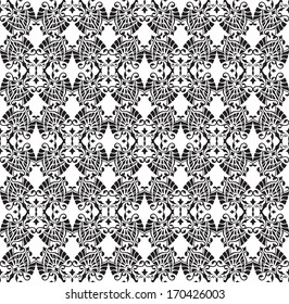 Vector pattern with floral and geometrical ornament. Decorative seamless background isolated on white.