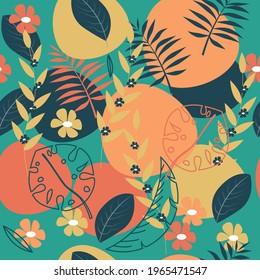 vector pattern with floral motif.
flat pattern image with green leaves, flowers on a green background