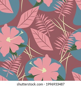 vector pattern with floral motif.
flat pattern image with leaves, flowers on a background