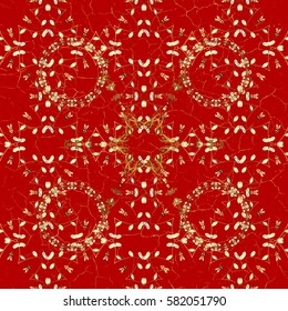 Vector pattern with floral ornament. Golden ornate illustration for wallpaper. Vintage design element in Eastern style. Traditional arabic decor on red background. Ornamental lace tracery.