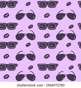 Vector pattern with floral theme. Background with eye glasses. Backdrop for greeting cards, posters, banners, and placards. 