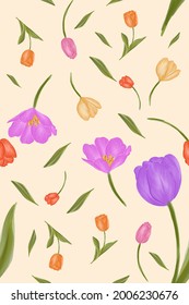 Vector pattern with floral theme. Background with flowers and leaves. Backdrop for greeting cards, posters, banners, and placards.