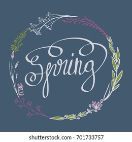  vector pattern floral Wreath frame with a lettering "Spring"