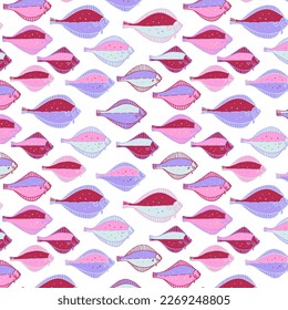Vector pattern of flounder fish. Lots of colorful fish. Fish day. For print.