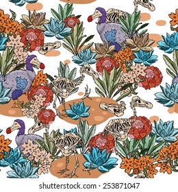 Vector pattern with flowers and birds