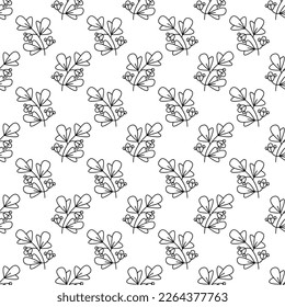Vector pattern with flowers and branches, hand drawn. For textiles, wallpaper, packaging, paper. Isolate.