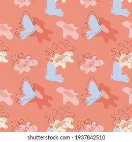patrón vectorial con flores y mariposas en un estilo minimalista sobre un fondo de moda brillante